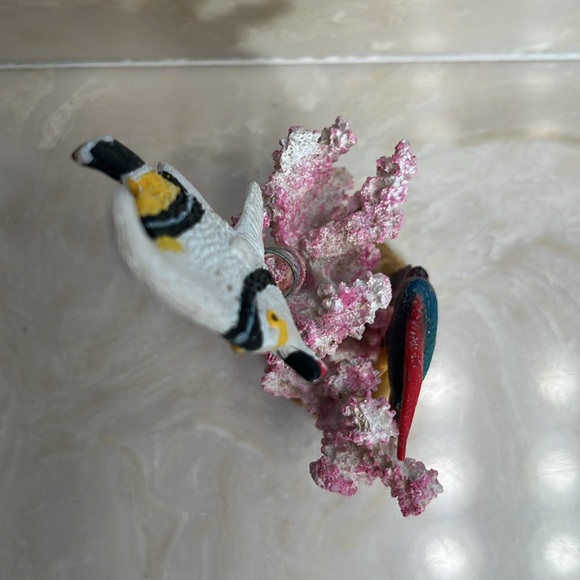 Vtg White/Black Stripe & Rainbow Fish on Pink Coral Used as Aquarium Ornament - Picture 9 of 10